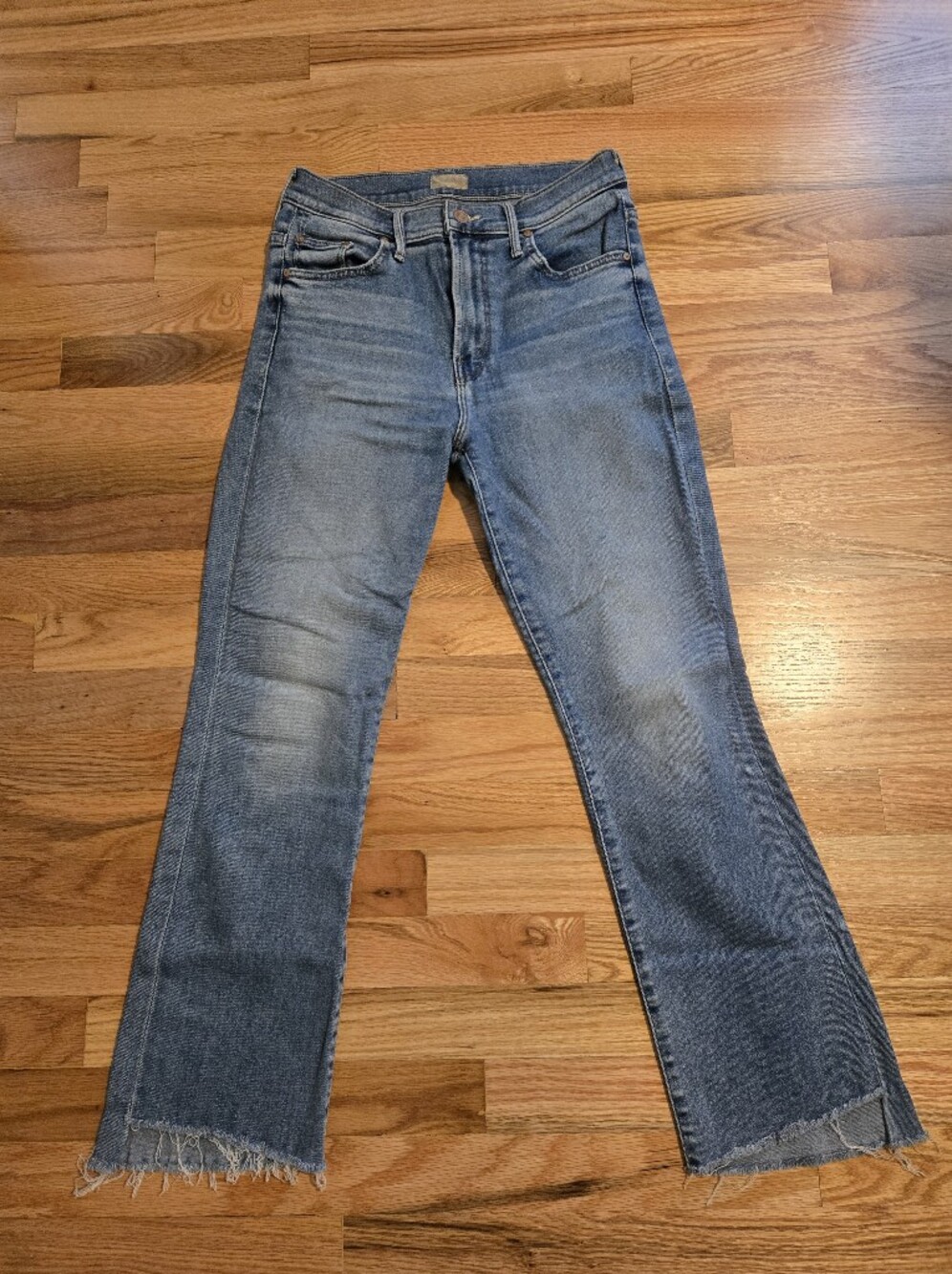 MOTHER Distressed Light Blue Wide-Leg Jeans